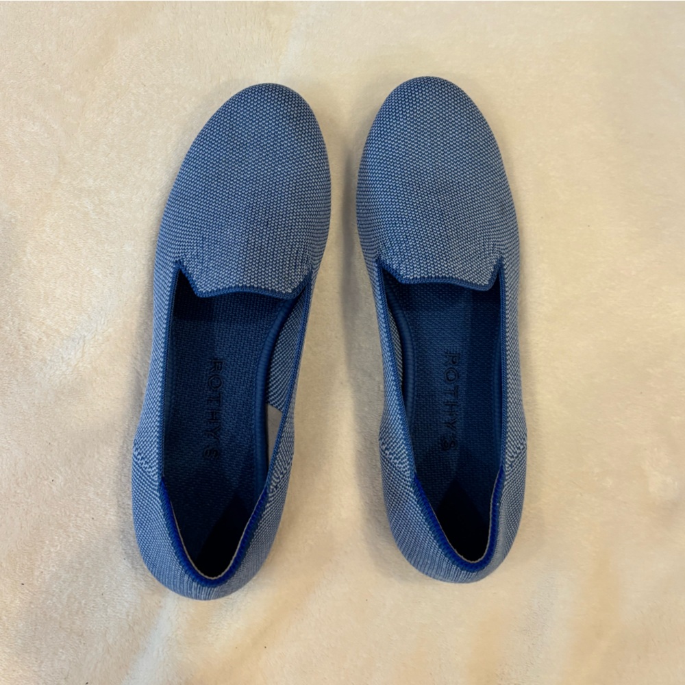 Rothy’s The Loafer in Blue and White, Size 6.5